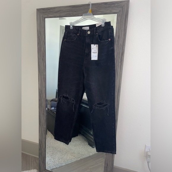 Zara Denim - NWT Zara black distressed high waisted classic mom fit jean